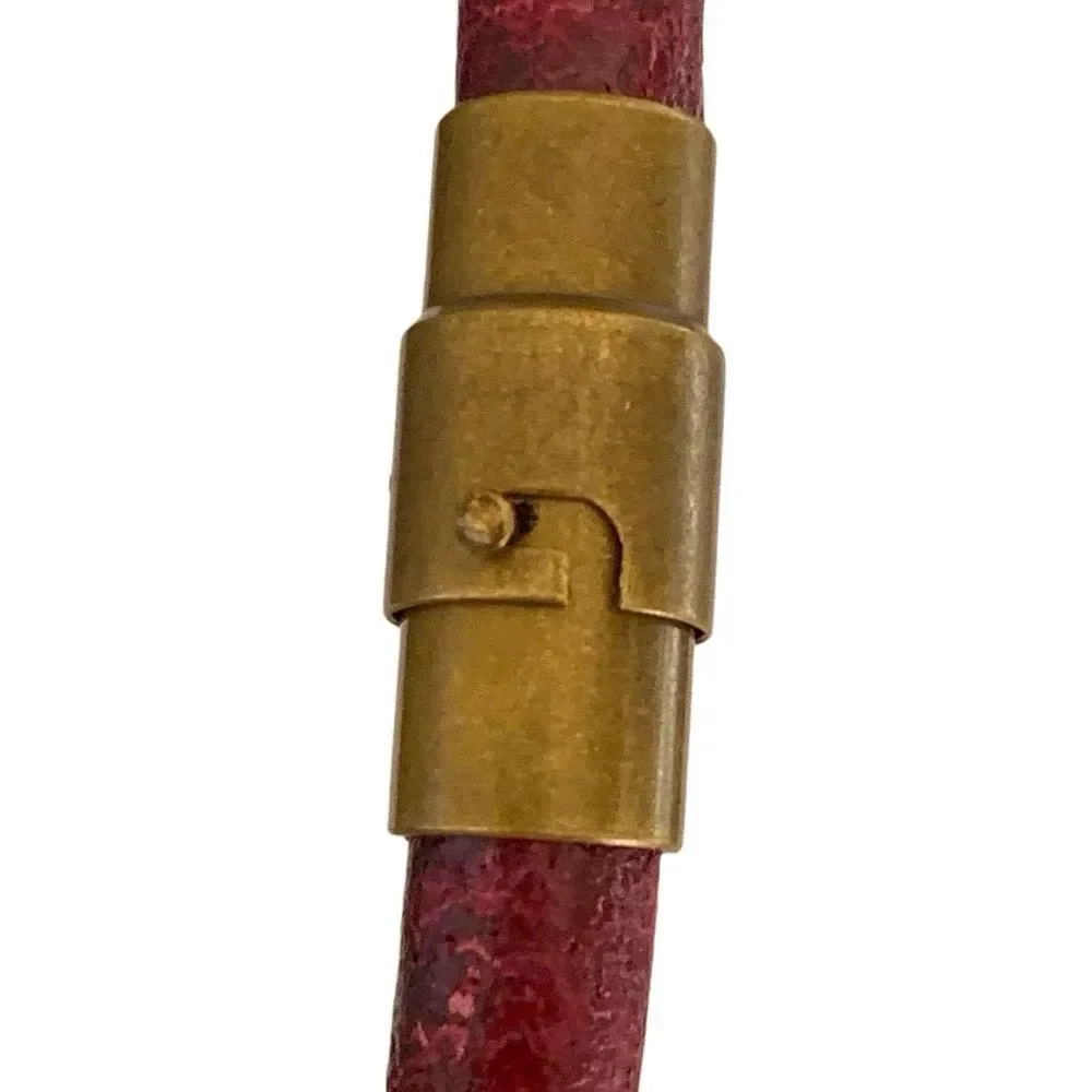 Burgundy Leather  Bracelet with Antique Brass Barrel Clasp - Picture 3 of 8